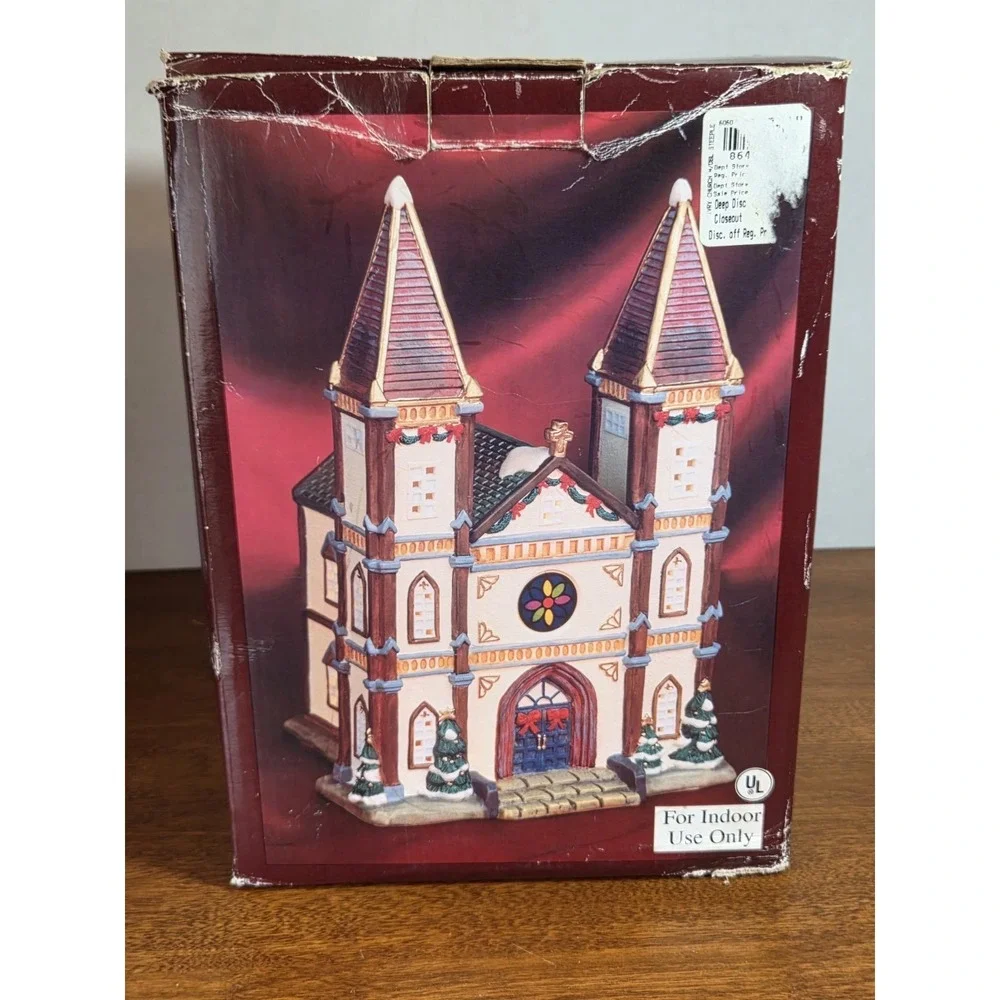 Christmas Village Lighted Church , Hand Painted Porcelain XPH-55 Galleria CR793